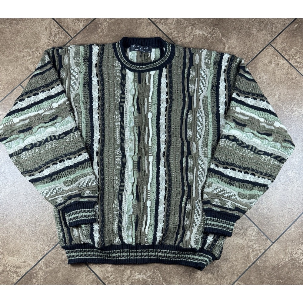 Vintage 90s Protege Collection 3D Textured Men's Knit Sweater L Coogi Style USA